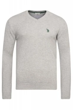 U.S. Polo Assn. V-Neck Pullover In GRAU-MELANGE